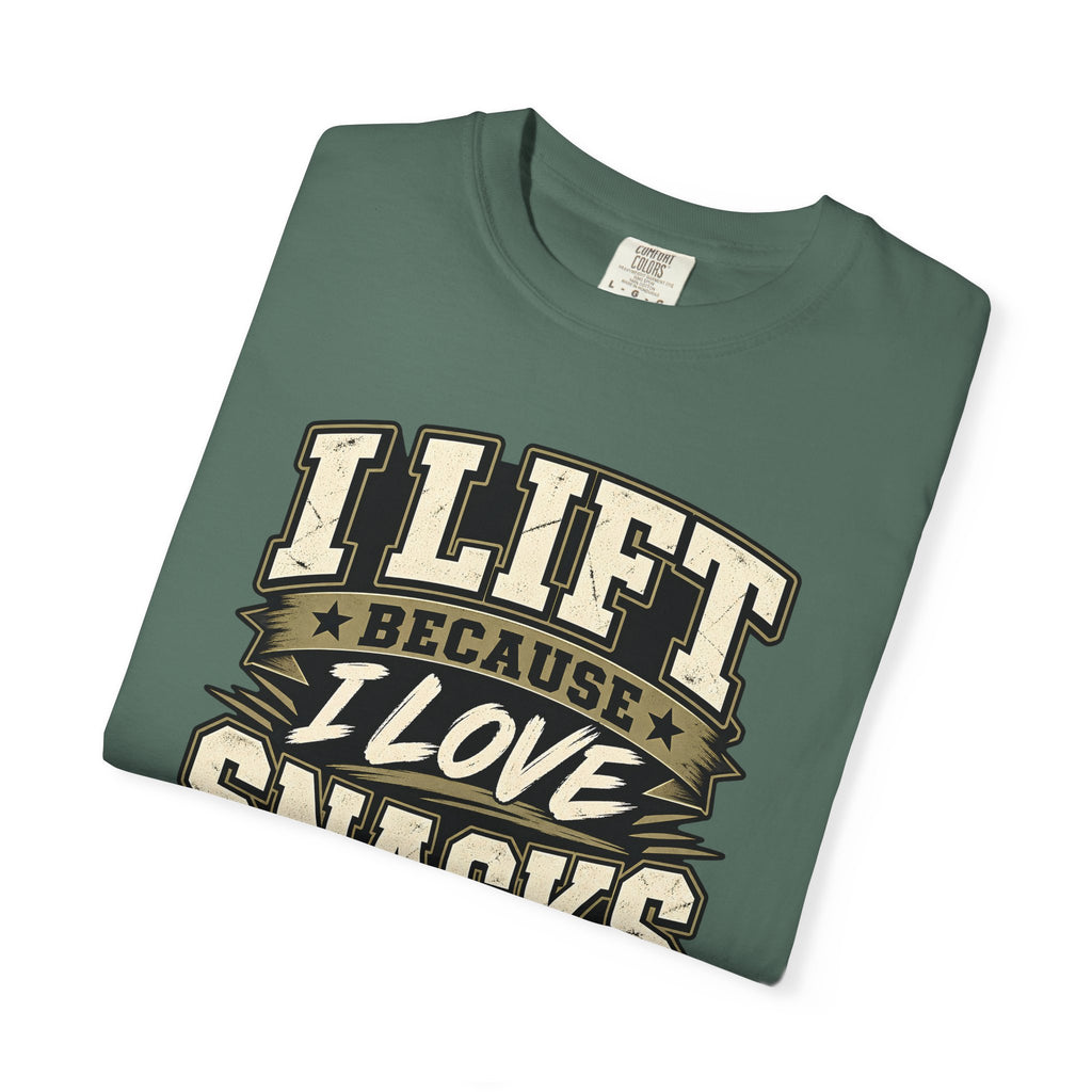 I Lift Because I Love Snacks T-Shirt — Funny Gym Weightlifting Tee
