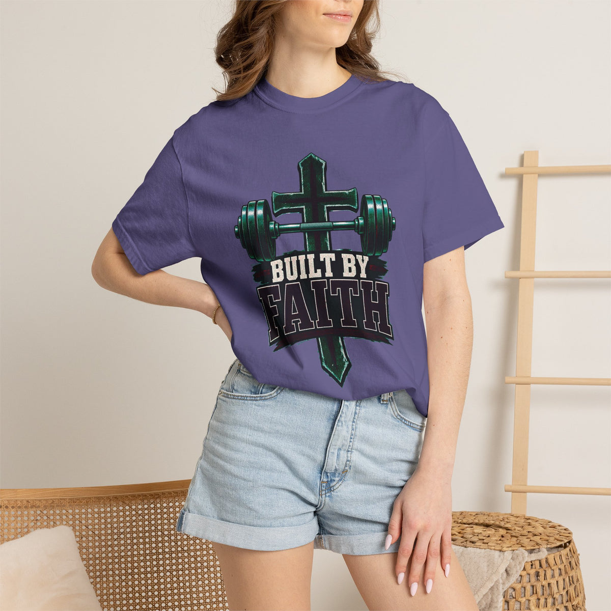 Built by Faith Cross & Barbell T-Shirt