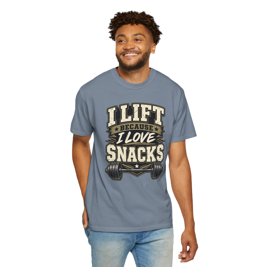 I Lift Because I Love Snacks T-Shirt — Funny Gym Weightlifting Tee