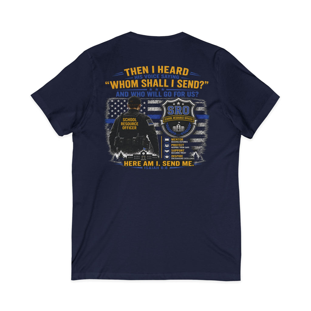 MOM SRO Thin Blue Line V-Neck Tee — "Then I Heard 'Whom Shall I Send?'"