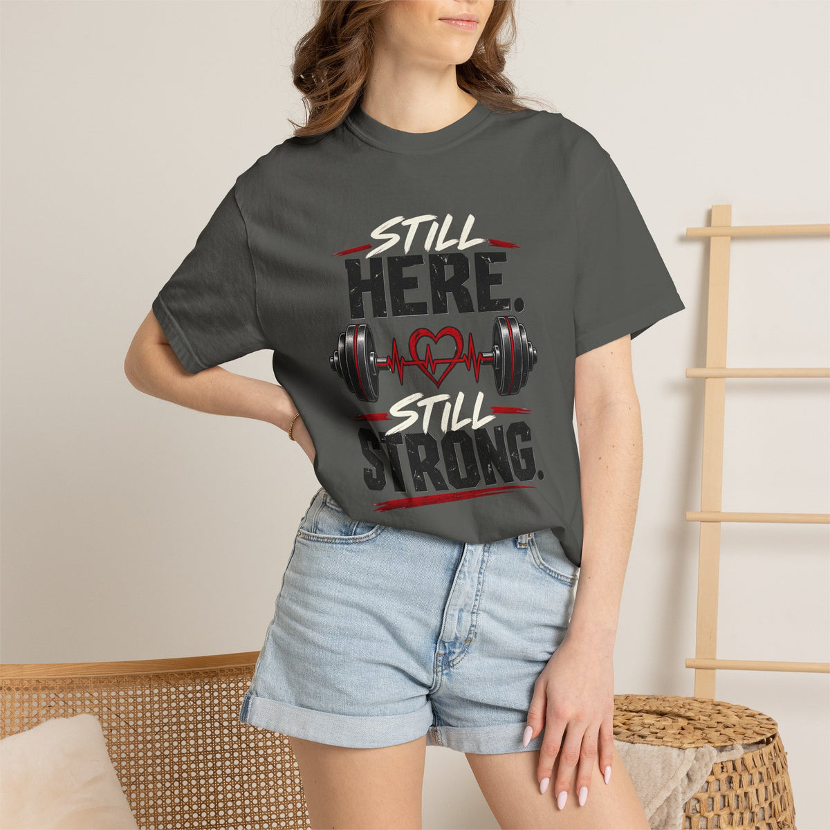 Here Strong Weightlifting TShirt Fitness Gym Graphic Tee