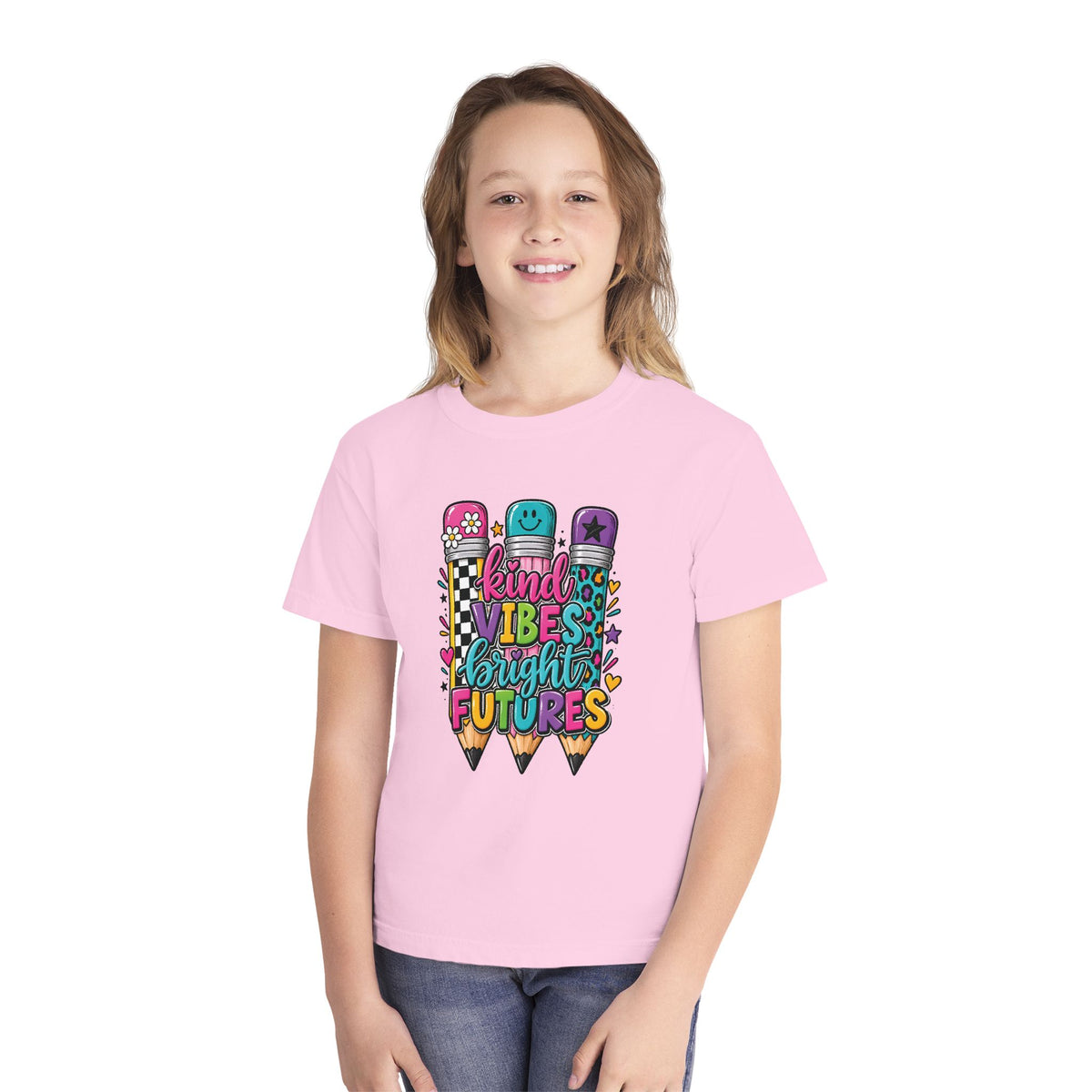 "Kind Vibes Bright Futures" Colorful Pencil Graphic Tee