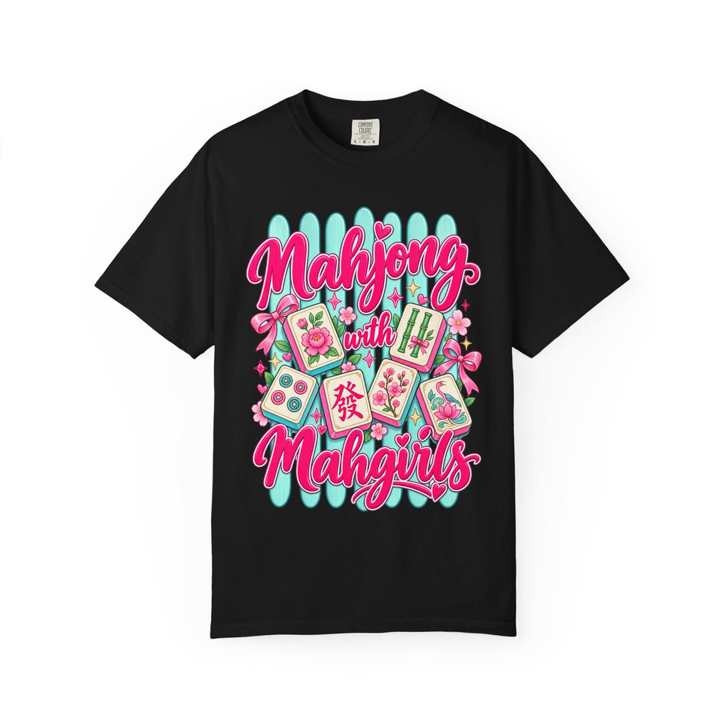 Mahjong with Mahgirls T-Shirt — Cute Floral Mahjong Tiles Tee for Mahjong Lovers