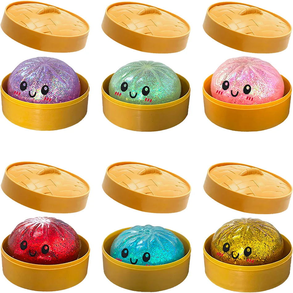 ColorfulGlitter Dumpling Glitter Dumpling Squishy with Box Dumplings Sensory Squeeze Toy for Stress Relief Toys