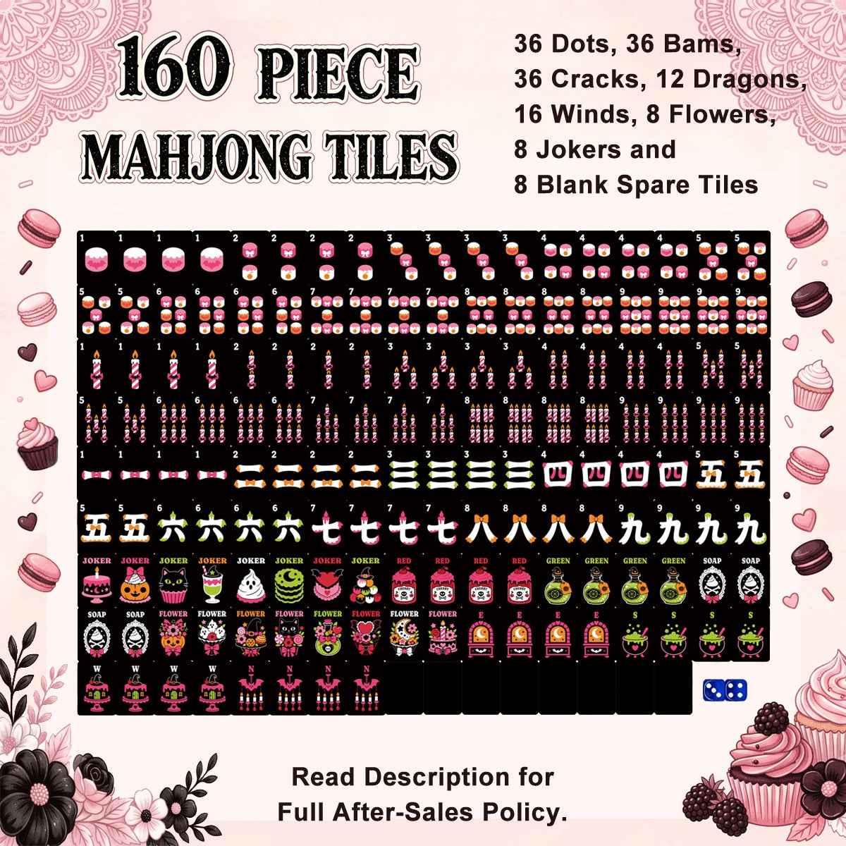 Mahjong Tiles - Witch (Pink)
